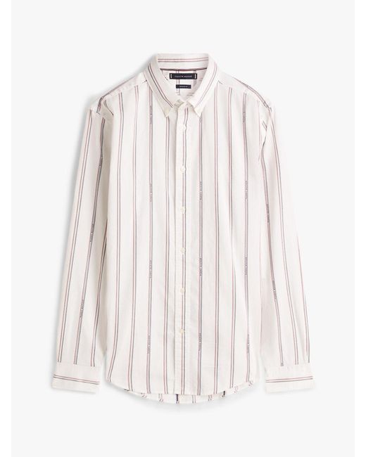 Tommy Hilfiger White Regular Fit Logo Pinstripe Jacquard Shirt for men
