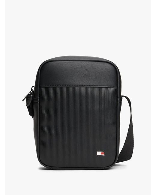 Tommy Hilfiger Black Hilfiger Flag Ribbed Crossbody Reporter Bag for men