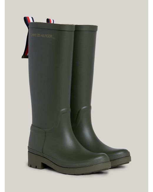 Tommy Hilfiger Green Signature Tape Rubber Boots