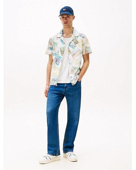 Tommy Hilfiger Regular Overhemd Met Print En Korte Mouwen in het Blue voor heren