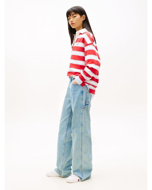 Tommy Hilfiger White Mia Mid Rise Relaxed Straight Leg Carpenter Jeans