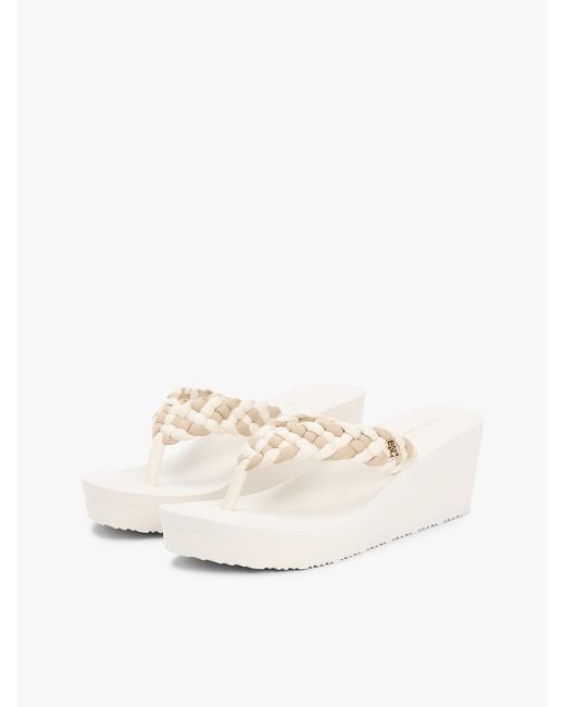 Tommy Hilfiger Natural Braided Strap Wedge Flip-Flops