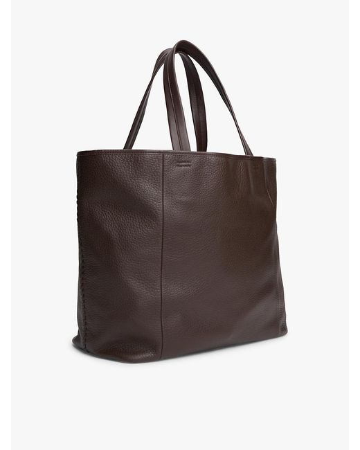 Tommy Hilfiger Brown Logo Patch Leather Tote Bag for men