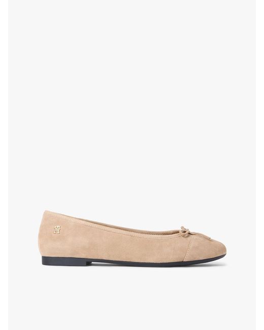 Tommy Hilfiger White Th Monogram Suede Ballerinas