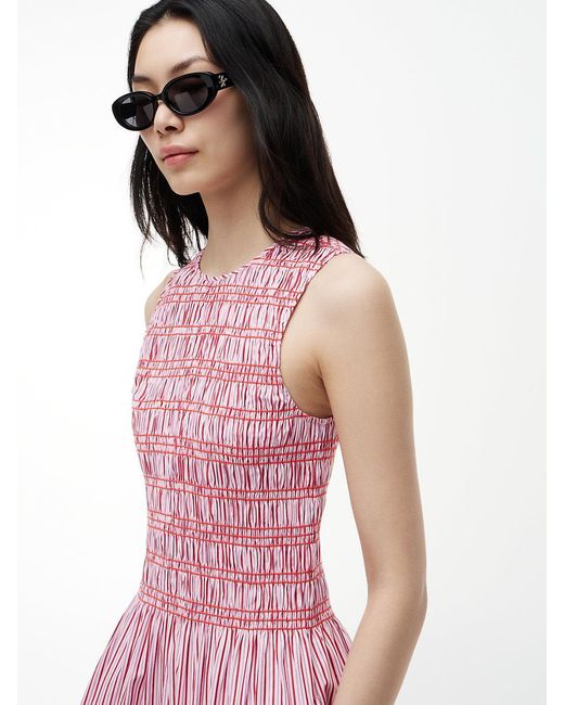 Tommy Hilfiger Pink Stripe Smock Sleeveless Fit And Flare Maxi Dress