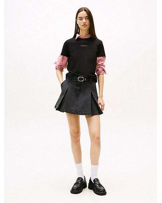 Camiseta De Cuello Redondo Con Logo Lineal Tommy Hilfiger de color Black