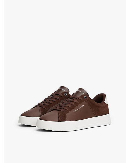 Tommy Hilfiger Court-Sneaker Aus Leder Mit Strukturmix in Brown für Herren