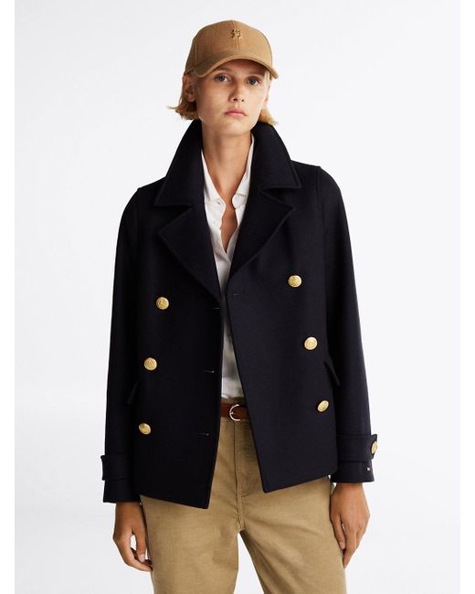 Tommy Hilfiger Blue Double Faced Relaxed Peacoat With Cashmere