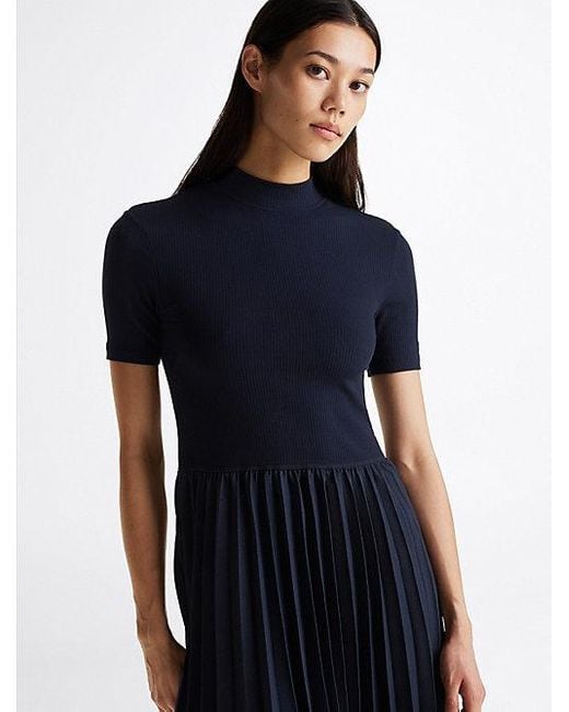 Vestido Midi Plisado De Corte Evasé Tommy Hilfiger de color Blue