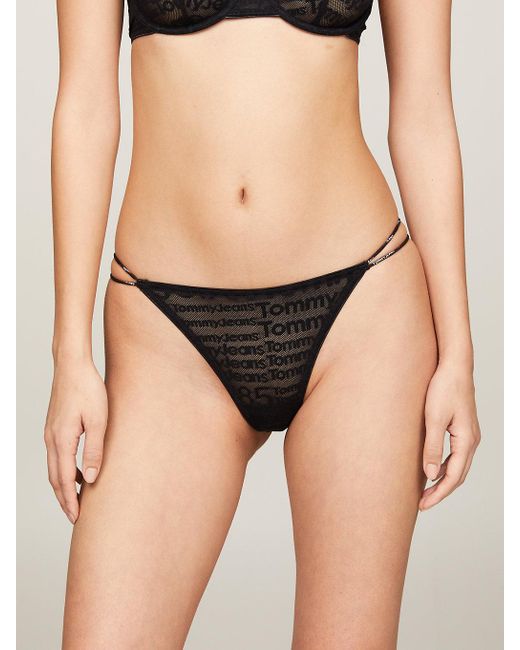 Tommy Hilfiger Black Logo Mesh Thong