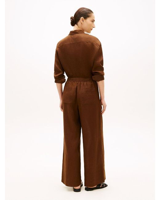 Tommy Hilfiger Brown Relaxed Wide Leg Pure Linen Trousers