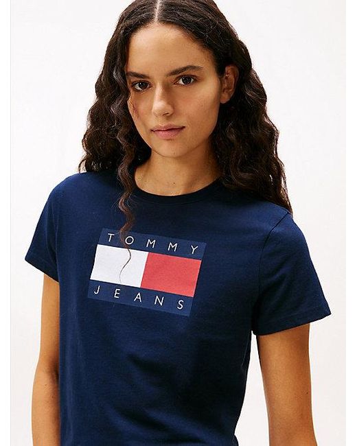 Camiseta De Punto Con Parche Del Logo Tommy Hilfiger de color Blue