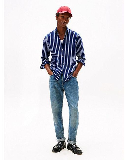 Tommy Hilfiger Regular Fit Oxford Overhemd Met Streep in het Blue voor heren