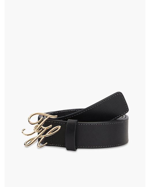 Tommy Hilfiger Black Leather Logo Plaque Buckle Belt