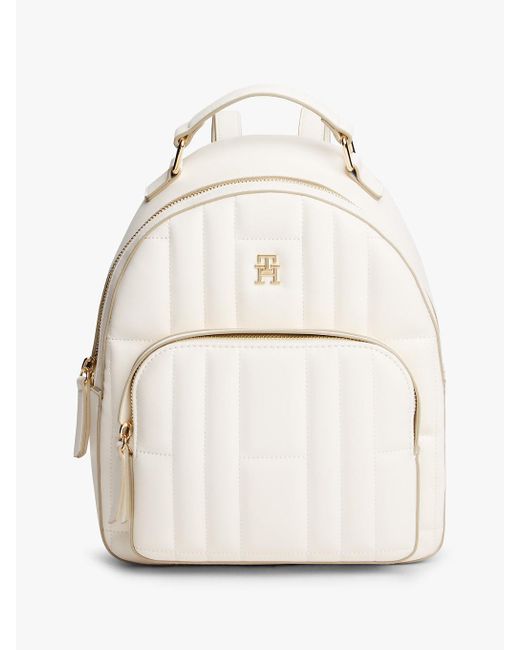 Tommy Hilfiger White Th Monogram Plaque Flag Quilted Backpack