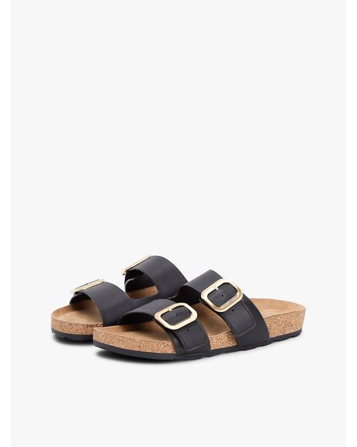 Tommy Hilfiger White Leather Double Strap Cork Sandals