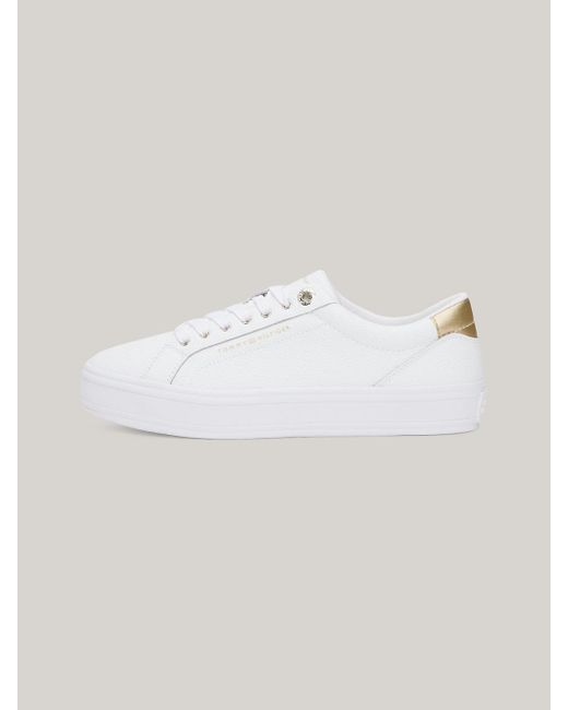 Tommy Hilfiger White Essential Metallic Heel Lace-up Trainers