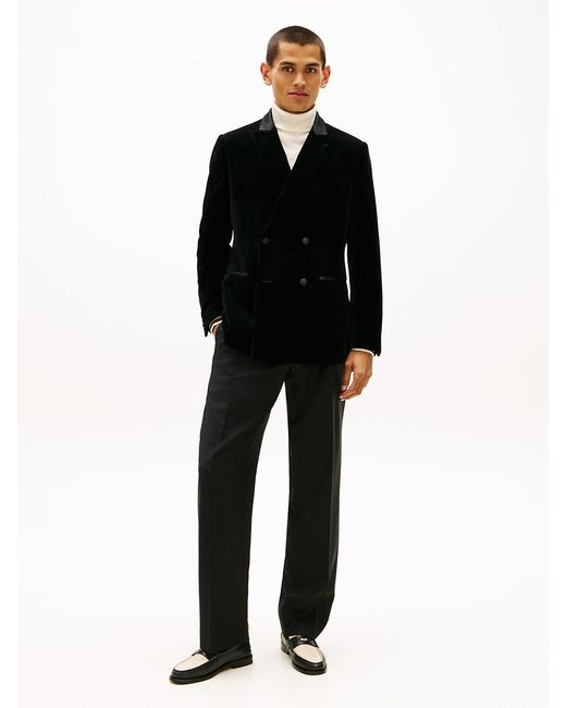 Tommy Hilfiger Black Velvet Regular Fit Double Breasted Blazer for men