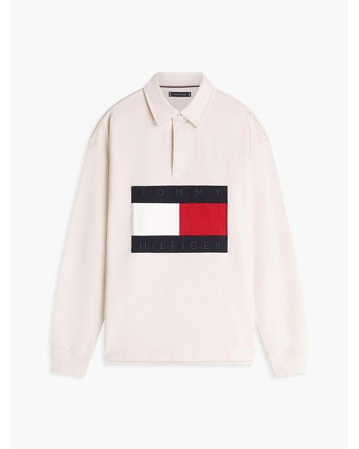 Tommy Hilfiger White Flag Logo Relaxed Rugby Shirt for men