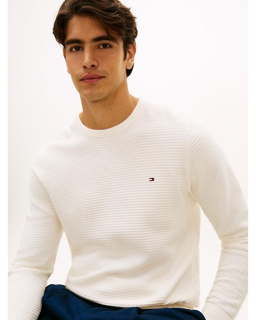 Tommy Hilfiger White Textured Knit Crew Neck Jumper for men