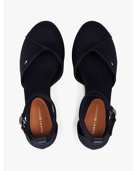 Tommy Hilfiger Canvas Espadrille Met Sleehak in het Blue