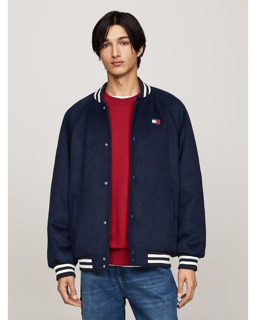 Tommy Hilfiger Blue Contrast Stripe Bomber Jacket With Wool for men