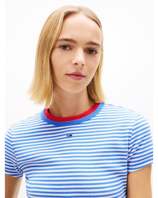 Tommy Hilfiger Blue Embroidered Flag Detail Ribbed T-shirt