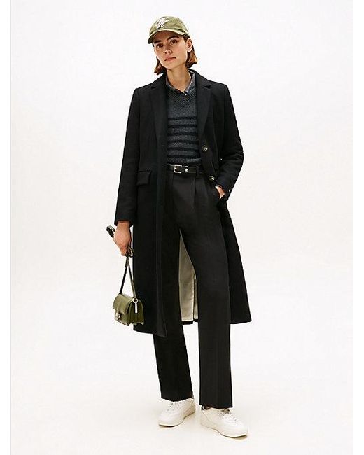 Tommy Hilfiger Lange Wolmix Jas Met Kasjmier in het Black