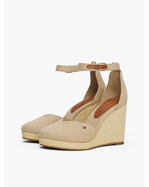 Tommy Hilfiger Espadrille Met Sleehak En Enkelbandje in het Natural