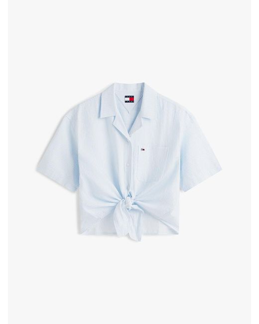 Tommy Hilfiger White Relaxed Fit Linen Blend Tie Front Shirt