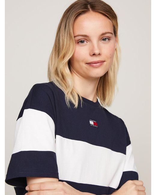 Tommy Hilfiger Blue Cropped Colour-blocked Badge T-shirt