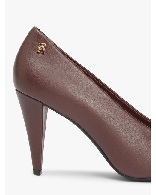 Tommy Hilfiger Brown Leather Th Monogram High Heels