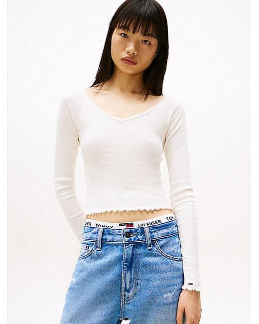 Tommy Hilfiger Slim Fit Longsleeve T-Shirt Met Geborduurd Logo in het White