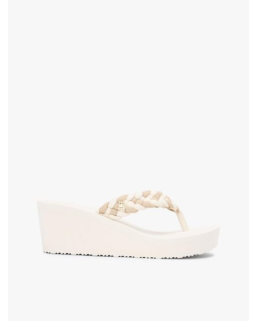Tommy Hilfiger Natural Braided Strap Wedge Flip-Flops