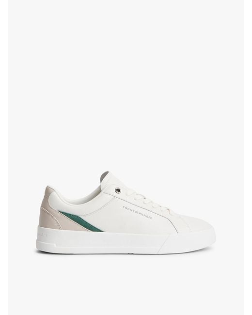 Tommy Hilfiger White Signature Colour-Blocked Leather Court Trainers for men