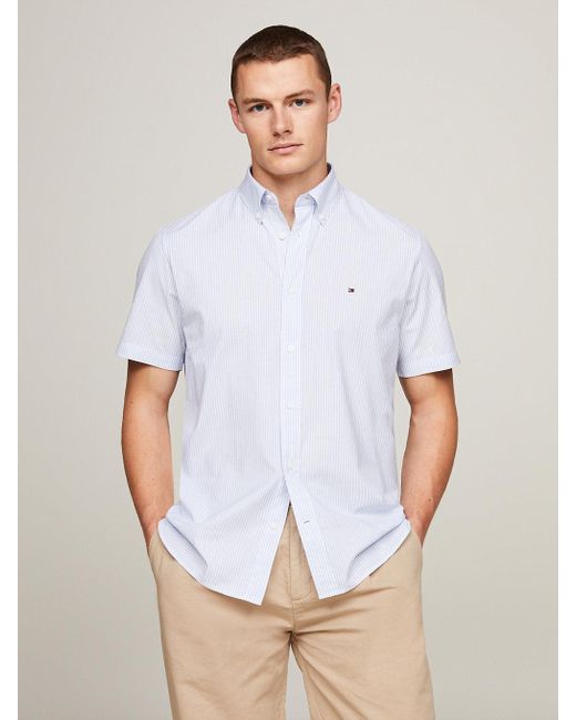 Tommy Hilfiger White Th Flex Poplin Regular Short Sleeve Shirt for men