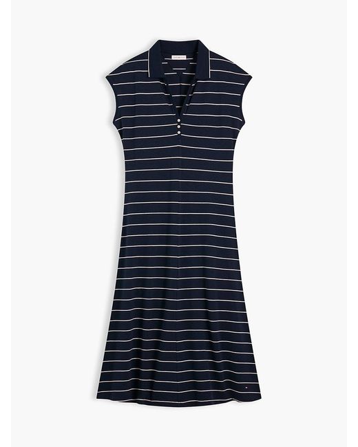 Tommy Hilfiger Blue Pique Henley Midi Polo Dress