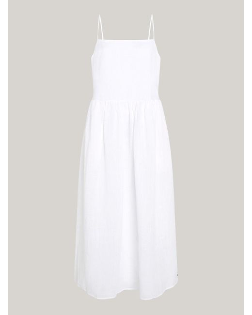 Tommy Hilfiger White Linen Sleeveless Midi Slip Dress