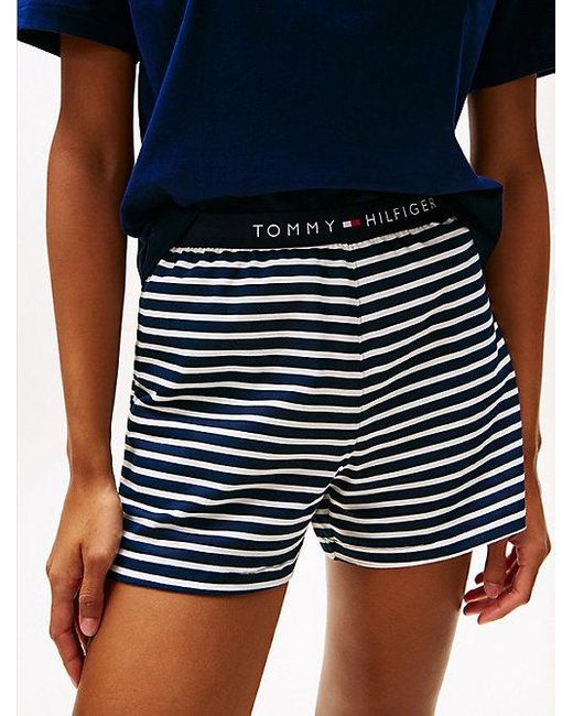 Tommy Hilfiger Blue Relaxed Fit Pyjama Mit Print An Shorts