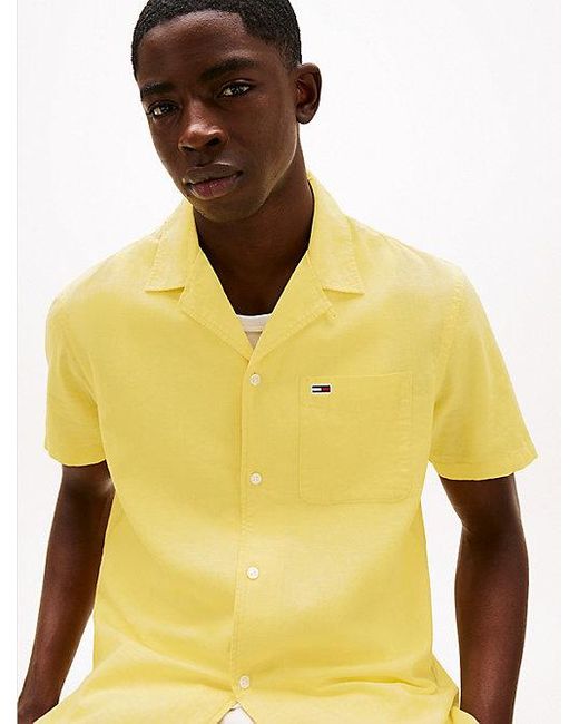 Camisa De Manga Corta En Mezcla De Lino Tommy Hilfiger de hombre de color Yellow