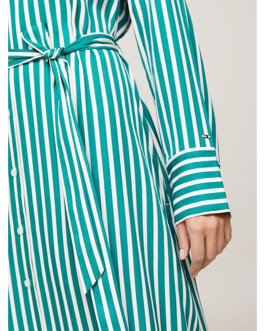 Tommy Hilfiger Blue Stripe Twill Midi Shirt Dress