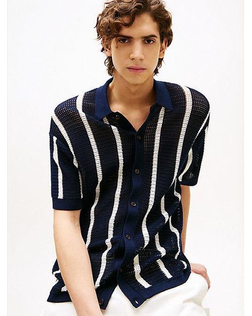 Tommy Hilfiger Opengebreid Relaxed Fit Overhemd Met Strepen in het Black voor heren
