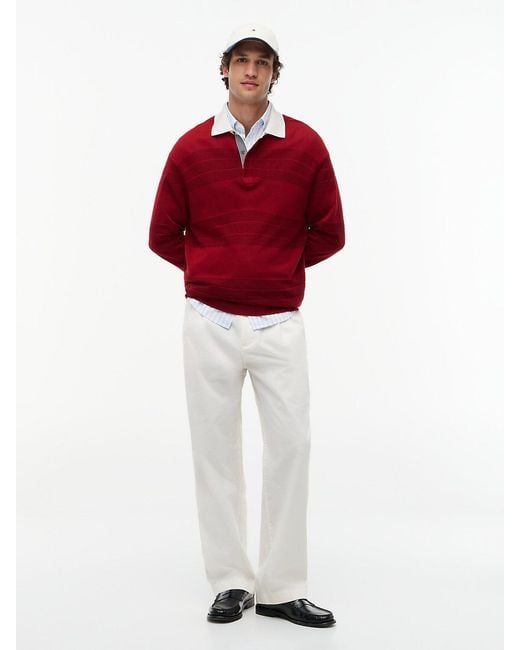 Tommy Hilfiger Red New York Label Relaxed Silk Blend Rugby Shirt for men