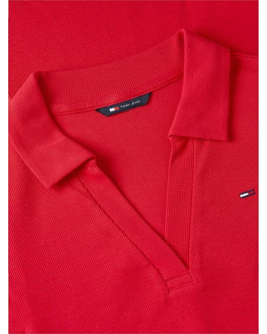 Tommy Hilfiger Red Ribbed Fit And Flare Mini Polo Dress