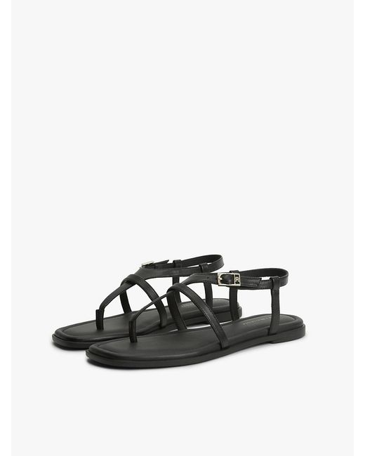 Tommy Hilfiger Black Leather Strap Toe Post Sandals