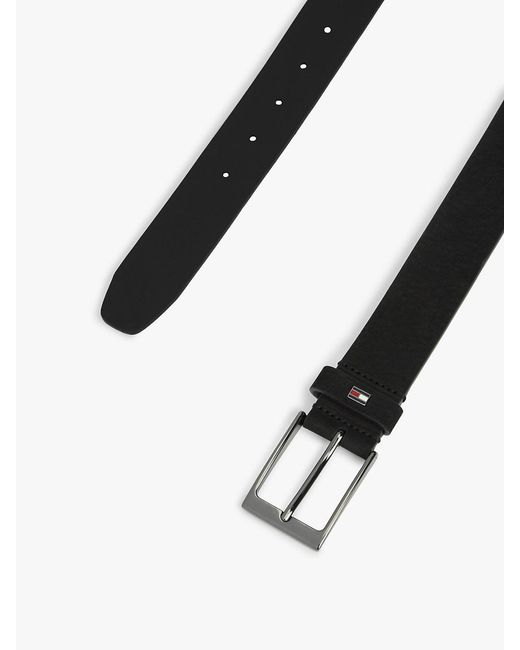 Tommy Hilfiger Black Enamel Flag Rectangular Buckle Leather Belt for men
