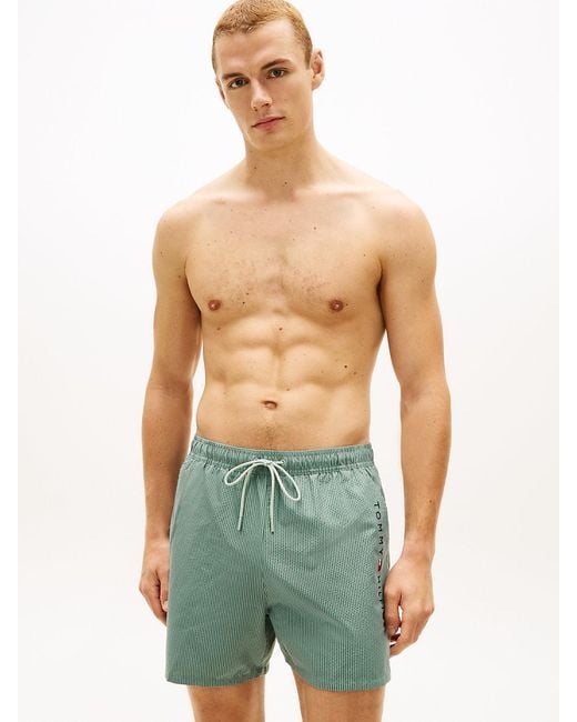 Tommy Hilfiger Green Original Ithaca Stripe Mid Length Swim Shorts for men