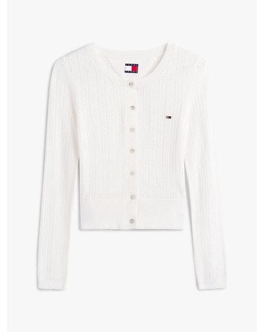Tommy Hilfiger Slim Fit Vest Met Ronde Hals En Pointelle in het White