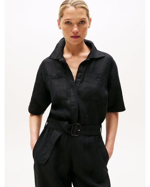 Combinaison En Lin Mélangé Ceinturée Tommy Hilfiger en coloris Black