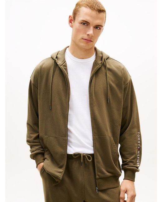 Tommy Hilfiger Green Th Original Terry Zip-Thru Lounge Hoody for men